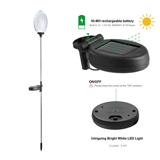 Glitzhome® 36" Solar Powered Oval Flower Stake Light with Stainless Steel Poles, 3ct.